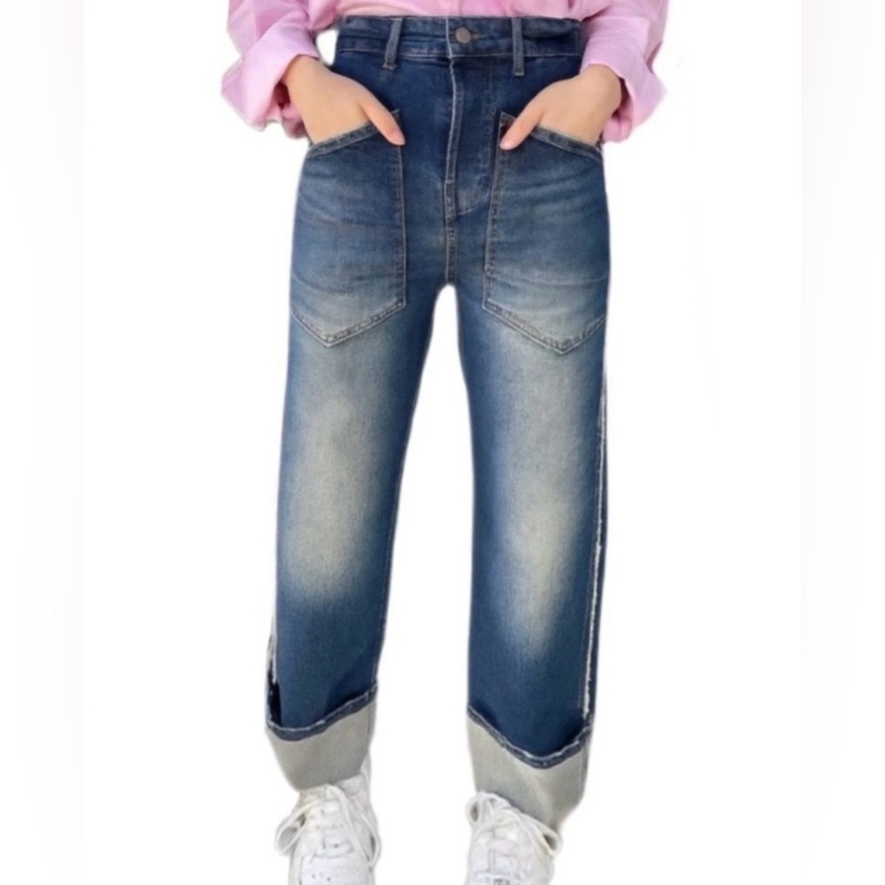MAC Jeans Baggy Straight Size 12 / 42 Dark Wash Fringe - Picture 2 of 10